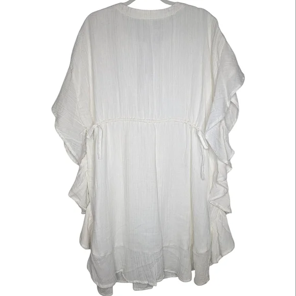 By Anthropologie Ruffled Cover-Up White Cottagecore Boho Mini Dress L/XL - Picture 4 of 10